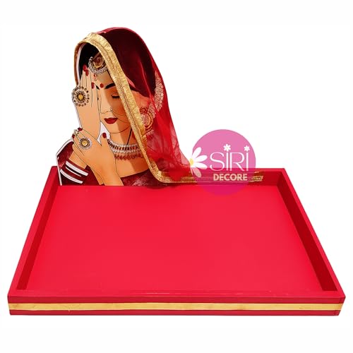 SIRI DECORE SiRIDecore Multipurpose Wedding Gift Packing Tray with Bride Cutout – Handcrafted Rectangle Platter Thali, 12x18 inch-Wedding Packing (Red) - Image 2
