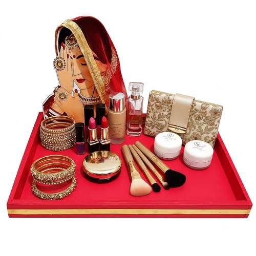 SIRI DECORE SiRIDecore Multipurpose Wedding Gift Packing Tray with Bride Cutout – Handcrafted Rectangle Platter Thali, 12x18 inch-Wedding Packing (Red) - Image 5