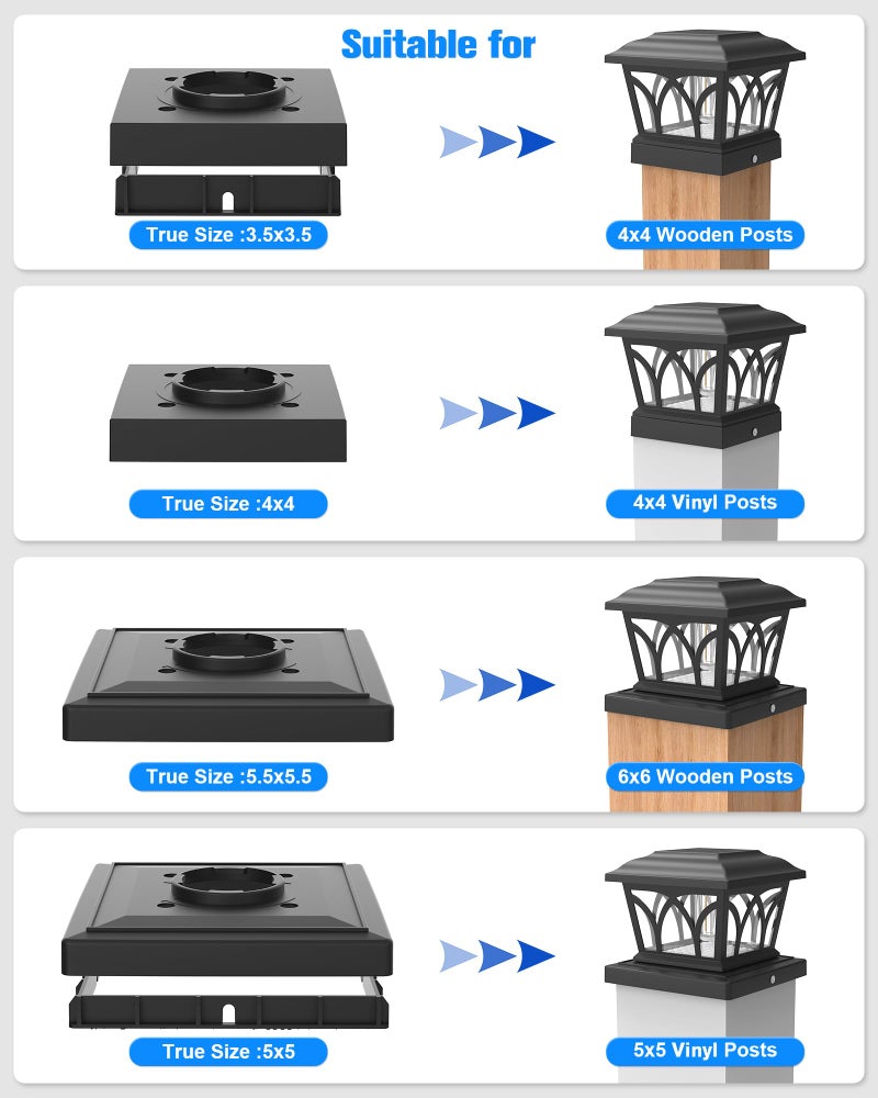 VOLISUN Solar Post Cap Lights Outdoor 4Pack, with Edison LED Bulbs, 2 Brightness Setting, Fence Post Lights Solar Powered for Garden Fence Deck Mailbox Yard Porch, Fits 4x4 6x6 Posts(Slate Black) - Image 3