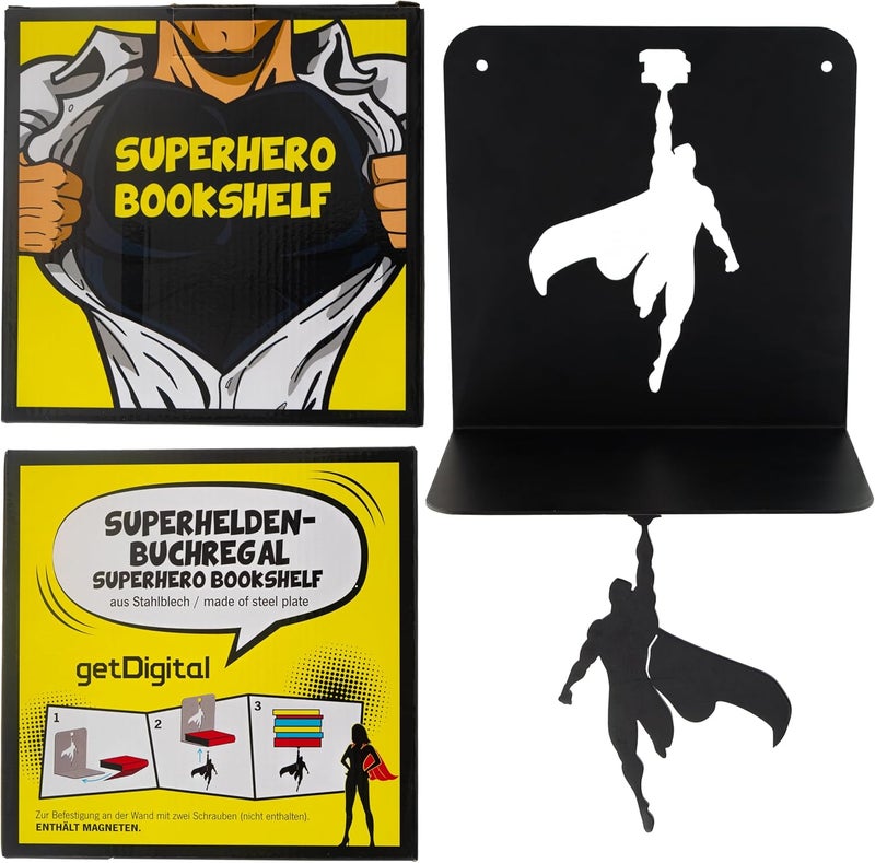 getDigital Superhero Bookshelf  Small WallMounted Metal Shelf for Comic Book Fans  Black 213 x 21 x 15 cm - Image 4
