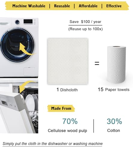 MoLKENE Swedish Dishcloths for Kitchen | 10 Pack Absorbent Cellulose Sponge Cloths Washable | Non-Scratch Reusable Paper Towels Quick Drying Cleaning Rag - White - Image 3