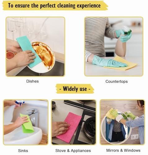MoLKENE Swedish Dishcloths for Kitchen | 10 Pack Absorbent Cellulose Sponge Cloths Washable | Non-Scratch Reusable Paper Towels Quick Drying Cleaning Rag - White - Image 4
