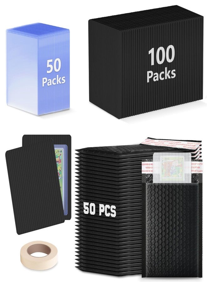 DEDC 200 Packs Trading Card Shipping Protectors 100 Packs Card Protector Shipping 50 Pcs Top Loaders 50 Pcs Black Bubble Mailers 5X 6 for Trading Card and a Tape Card Shipping Bundle (Black) - Image 1