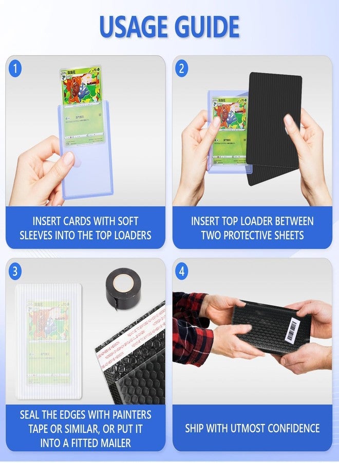 DEDC 200 Packs Trading Card Shipping Protectors 100 Packs Card Protector Shipping 50 Pcs Top Loaders 50 Pcs Black Bubble Mailers 5X 6 for Trading Card and a Tape Card Shipping Bundle (Black) - Image 4