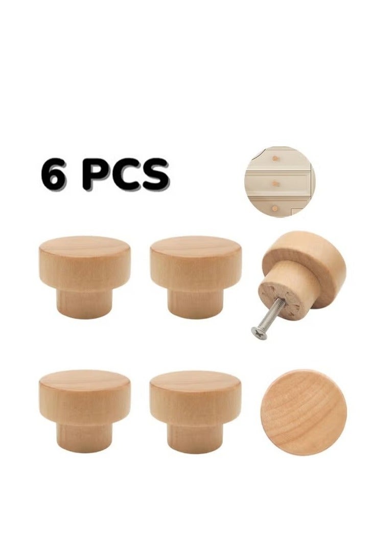 6PCS Wood Knobs Flat Top Round Cabinet Knobs 1.39"(35mm) Natural Wooden Dresser Drawer Knobs Kitchen Cabinet Pulls Handles Wood Furniture Knobs - Image 1