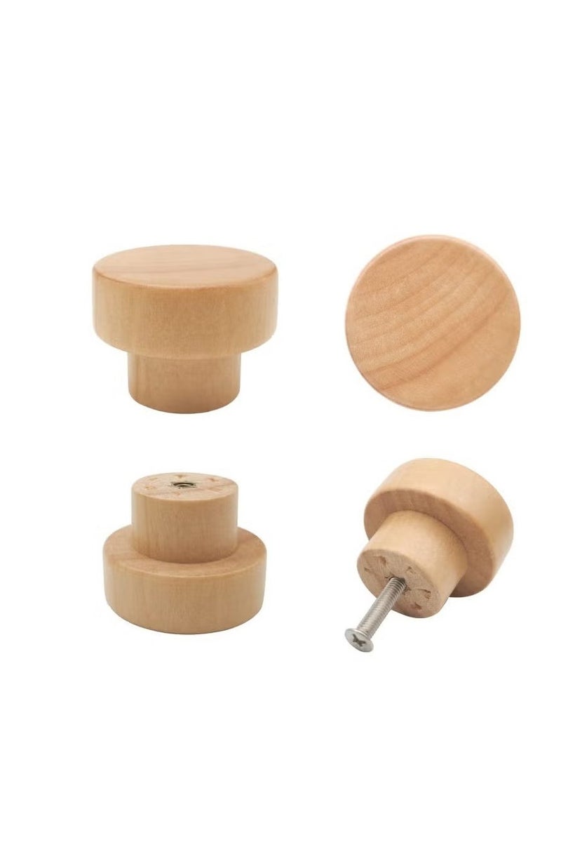 6PCS Wood Knobs Flat Top Round Cabinet Knobs 1.39"(35mm) Natural Wooden Dresser Drawer Knobs Kitchen Cabinet Pulls Handles Wood Furniture Knobs - Image 2