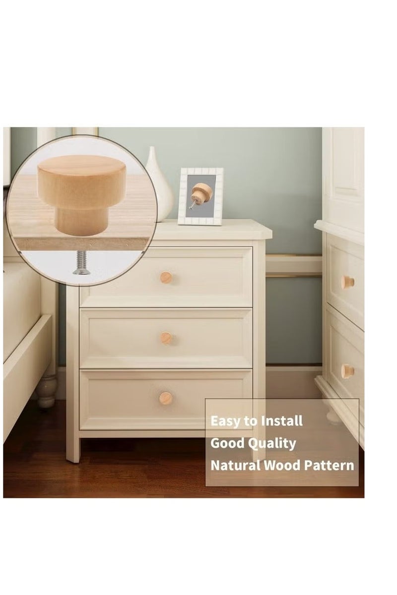 6PCS Wood Knobs Flat Top Round Cabinet Knobs 1.39"(35mm) Natural Wooden Dresser Drawer Knobs Kitchen Cabinet Pulls Handles Wood Furniture Knobs - Image 3