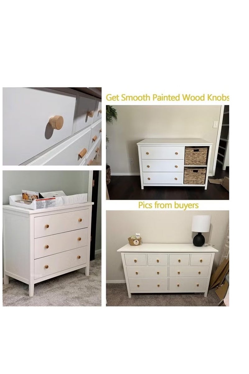6PCS Wood Knobs Flat Top Round Cabinet Knobs 1.39"(35mm) Natural Wooden Dresser Drawer Knobs Kitchen Cabinet Pulls Handles Wood Furniture Knobs - Image 4