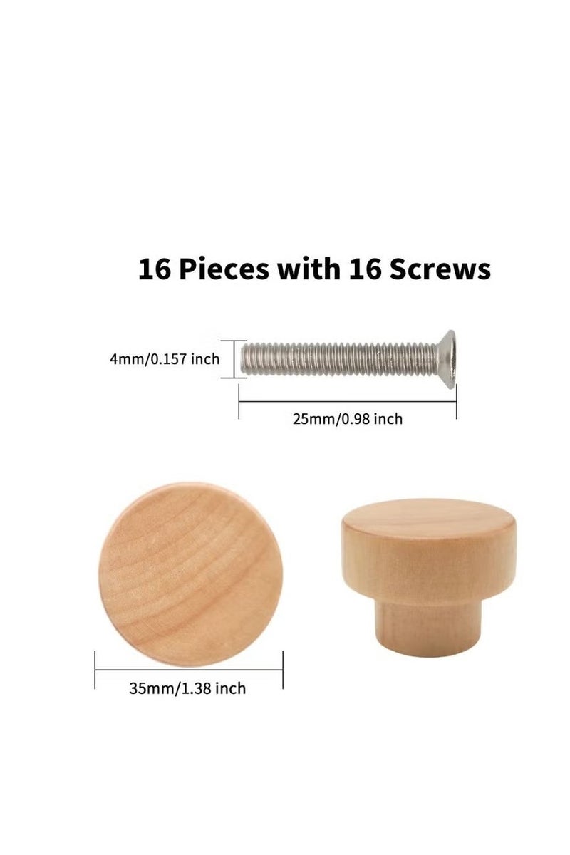 6PCS Wood Knobs Flat Top Round Cabinet Knobs 1.39"(35mm) Natural Wooden Dresser Drawer Knobs Kitchen Cabinet Pulls Handles Wood Furniture Knobs - Image 5