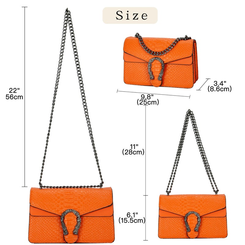 DEEPMEOW Leather Shoulder Bag Chain Purse for Women - Fashion Crossbody Bags Vintage Snake Print Underarm Bag Square Satchel Clutch Handbagï¼ˆOrangeï¼‰ - Image 3