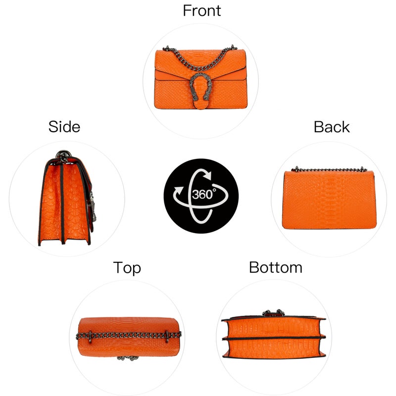 DEEPMEOW Leather Shoulder Bag Chain Purse for Women - Fashion Crossbody Bags Vintage Snake Print Underarm Bag Square Satchel Clutch Handbagï¼ˆOrangeï¼‰ - Image 4