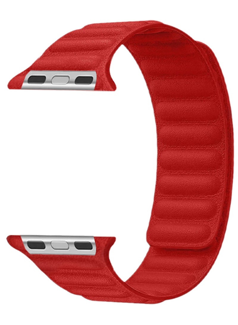 CATANES Replacement Band for Apple Watch Band 49mm 46mm 45mm 44mm -Leather Link Strap Magnetic Loop Adjustable Bracelet - Red - Image 1