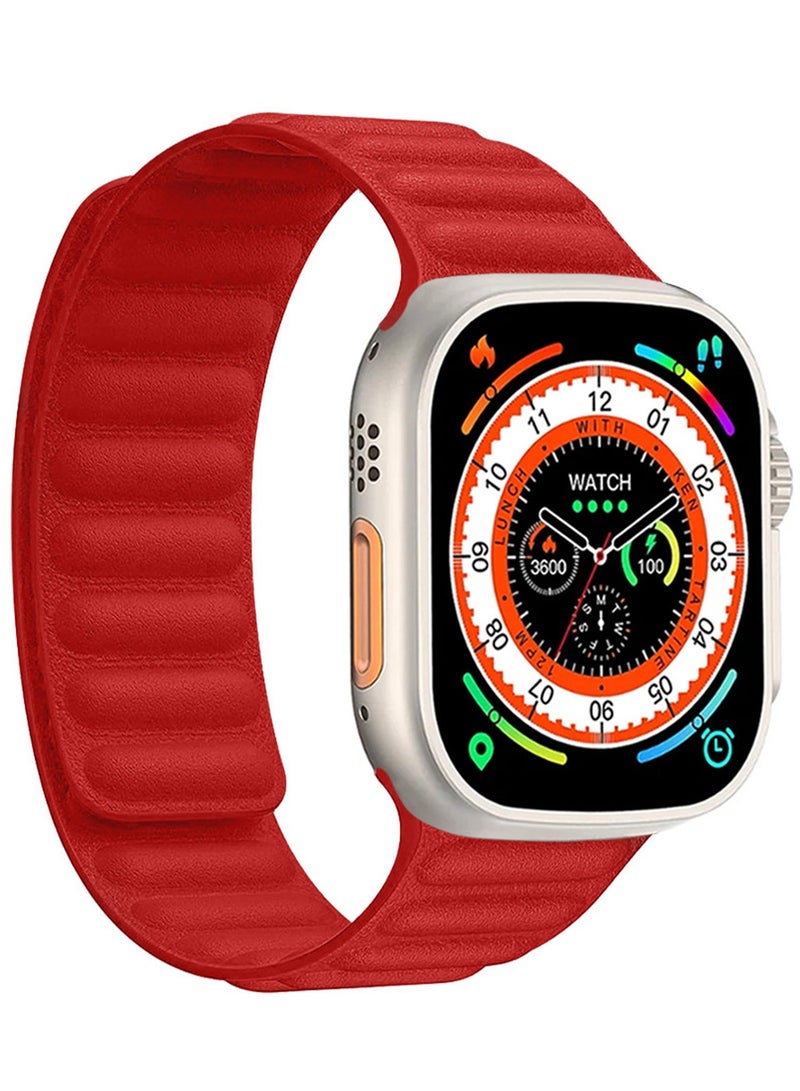 CATANES Replacement Band for Apple Watch Band 49mm 46mm 45mm 44mm -Leather Link Strap Magnetic Loop Adjustable Bracelet - Red - Image 5