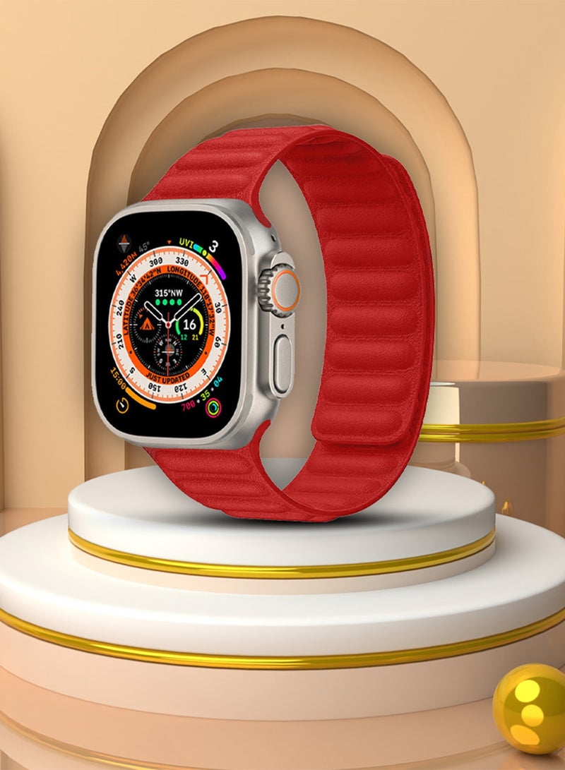 CATANES Replacement Band for Apple Watch Band 49mm 46mm 45mm 44mm -Leather Link Strap Magnetic Loop Adjustable Bracelet - Red - Image 3