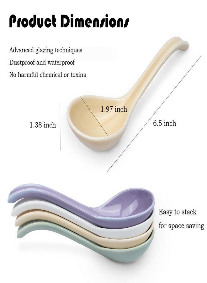 DOBROGOST Asian Soup Spoon Set of 4,Ceramic Ramen Spoons, Japanese Soup Spoon Long Handle Perfect Depth for Dumpling, Pho, Noodles, Miso, Chinese Wonton - Image 2