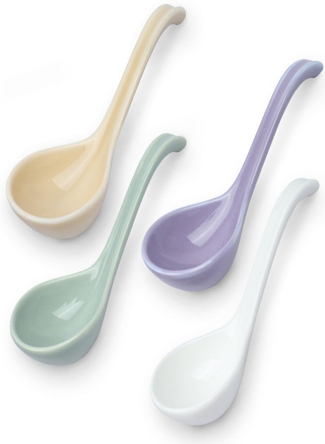 DOBROGOST Asian Soup Spoon Set of 4,Ceramic Ramen Spoons, Japanese Soup Spoon Long Handle Perfect Depth for Dumpling, Pho, Noodles, Miso, Chinese Wonton - Image 1