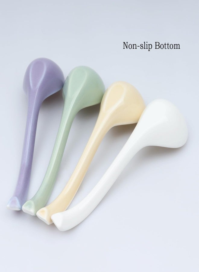 DOBROGOST Asian Soup Spoon Set of 4,Ceramic Ramen Spoons, Japanese Soup Spoon Long Handle Perfect Depth for Dumpling, Pho, Noodles, Miso, Chinese Wonton - Image 4