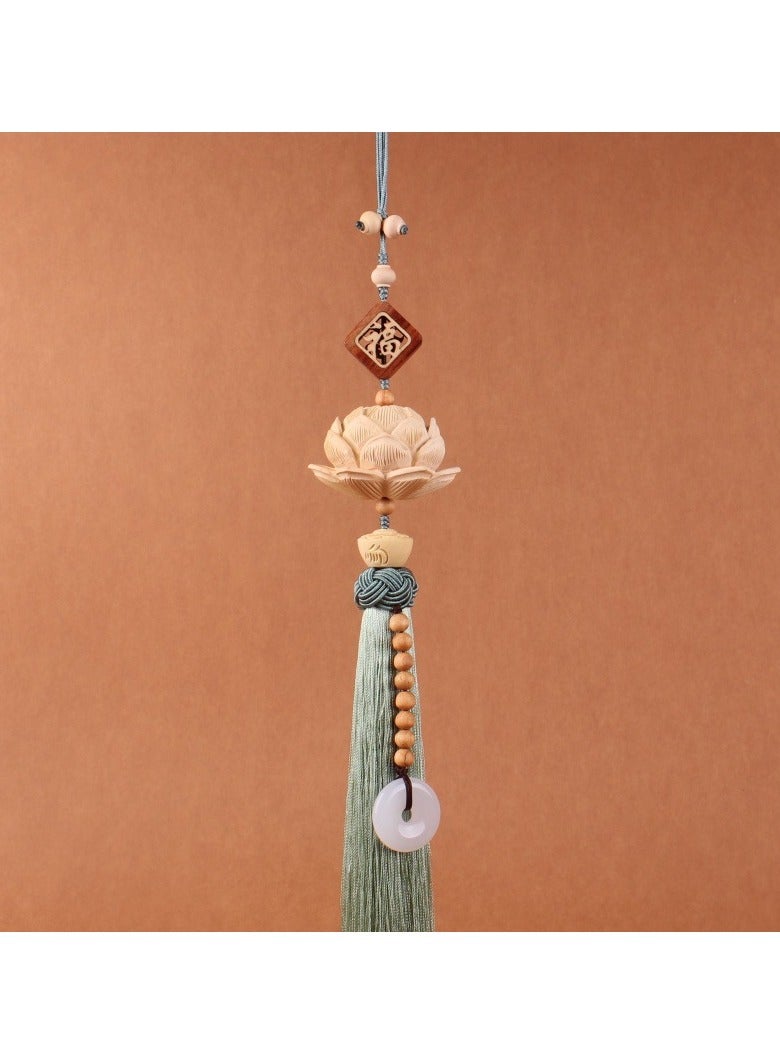 KUYING Lotus And Peach Wood Pray For Blessings Pendant For Interior Rearview Mirror 