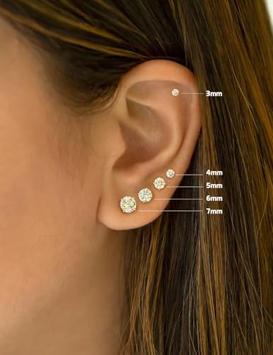 Kainier Women's 14K White Plated CZ Stud Earrings Simulated Diamond Round Cubic Zirconia Ear Stud Set（5 Pairs) - Image 3