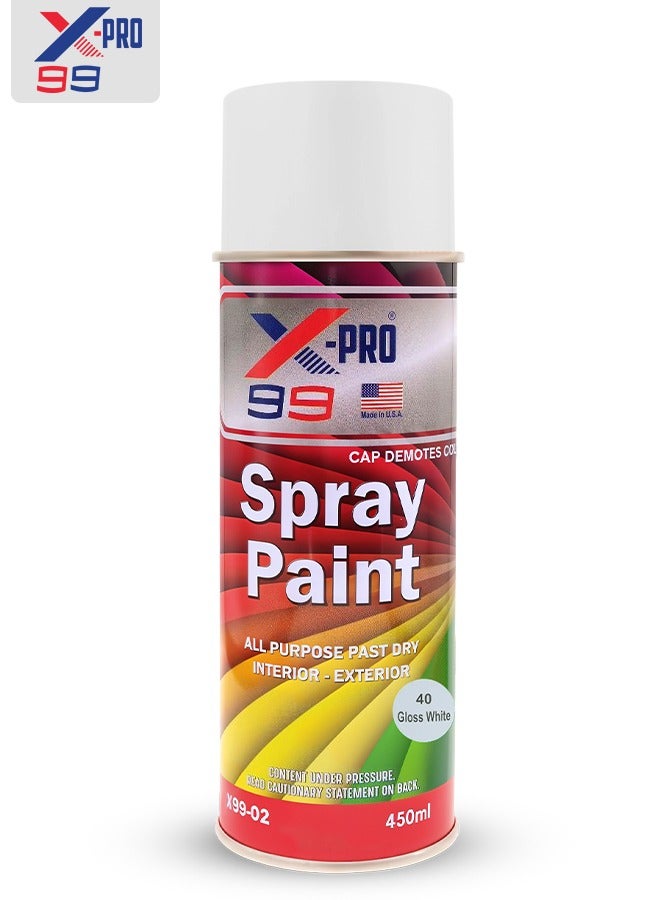 Xpro X-PRO 99 Gloss White Spray Paint 450ml All-Purpose Fast Drying for Interior & Exterior Use Automotive Touch-Up Home Decor Industrial Use, X99-02 - Image 1