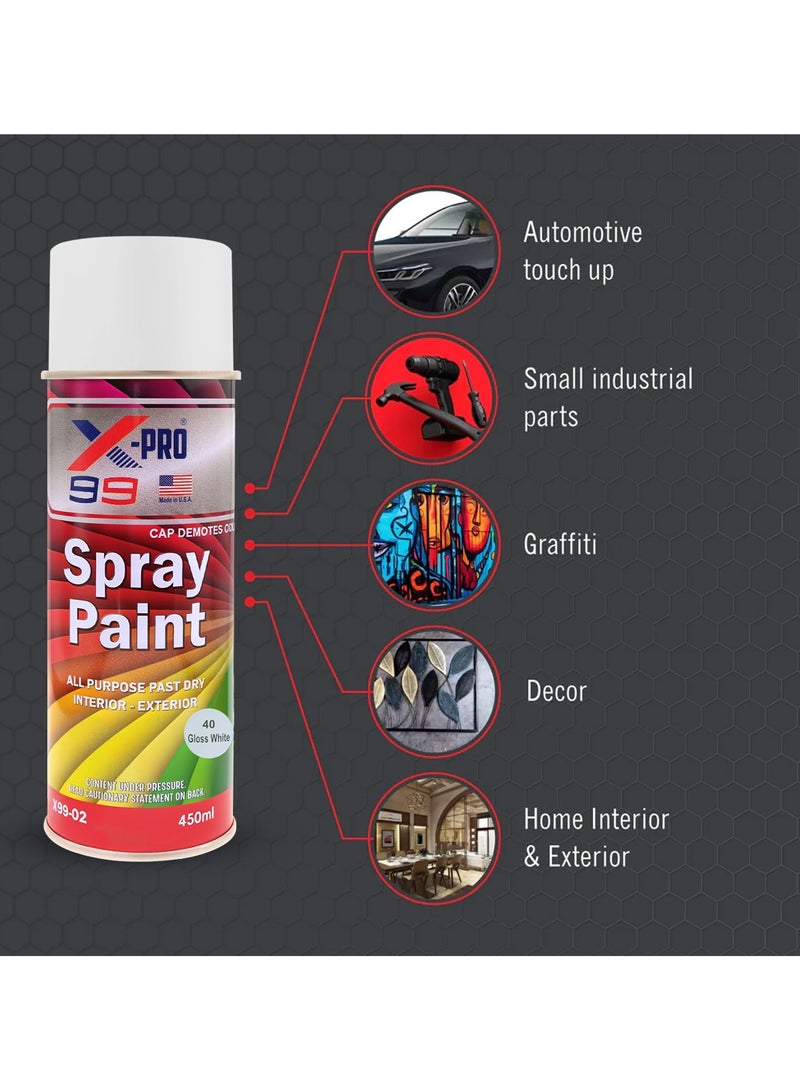 Xpro X-PRO 99 Gloss White Spray Paint 450ml All-Purpose Fast Drying for Interior & Exterior Use Automotive Touch-Up Home Decor Industrial Use, X99-02 - Image 2