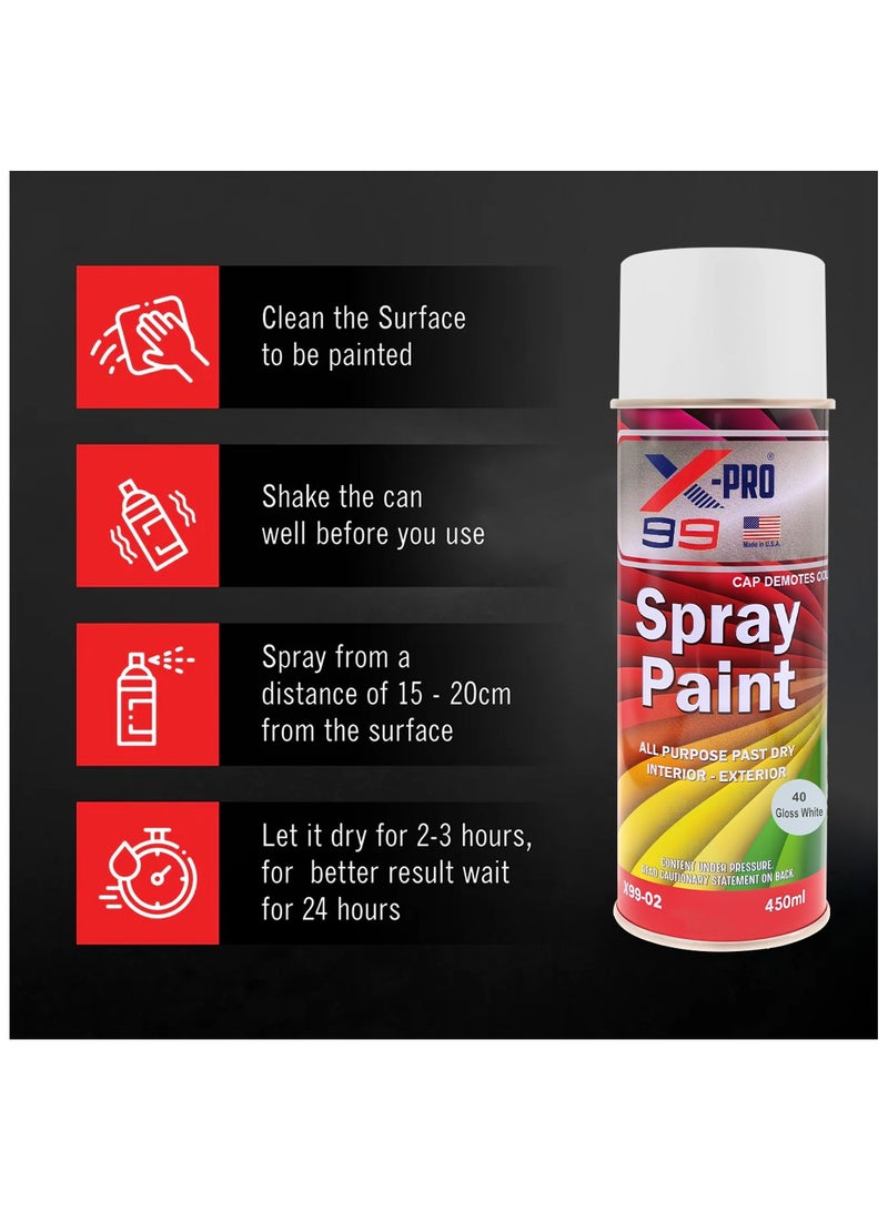 Xpro X-PRO 99 Gloss White Spray Paint 450ml All-Purpose Fast Drying for Interior & Exterior Use Automotive Touch-Up Home Decor Industrial Use, X99-02 - Image 3