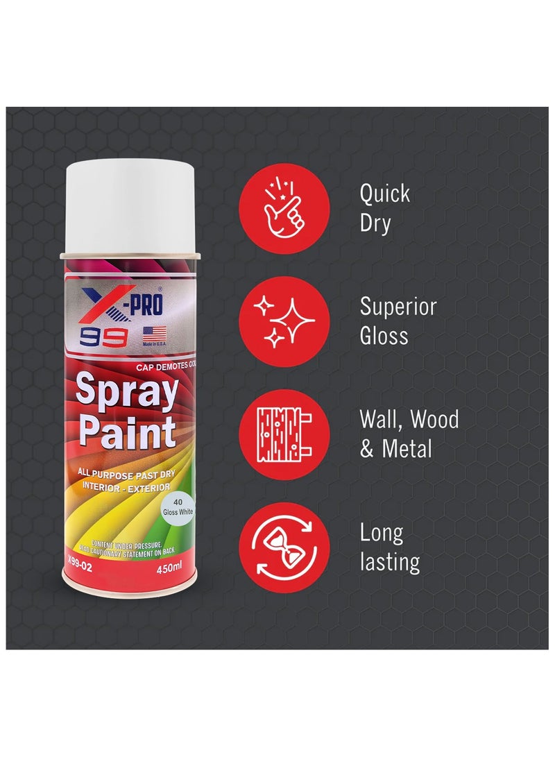 Xpro X-PRO 99 Gloss White Spray Paint 450ml All-Purpose Fast Drying for Interior & Exterior Use Automotive Touch-Up Home Decor Industrial Use, X99-02 - Image 4