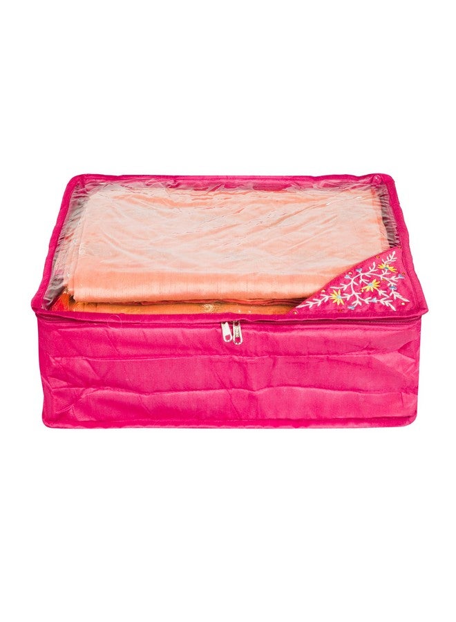 Kuber Industries Kuber Industries Saree Cover | Clothes Storage Bag | Storage Saree Organizer Bag | Zip Closure Saree Cover | Wardrobe Organizer | Side Embroidery Saree Cover | 6 Inch | Pink - Image 1