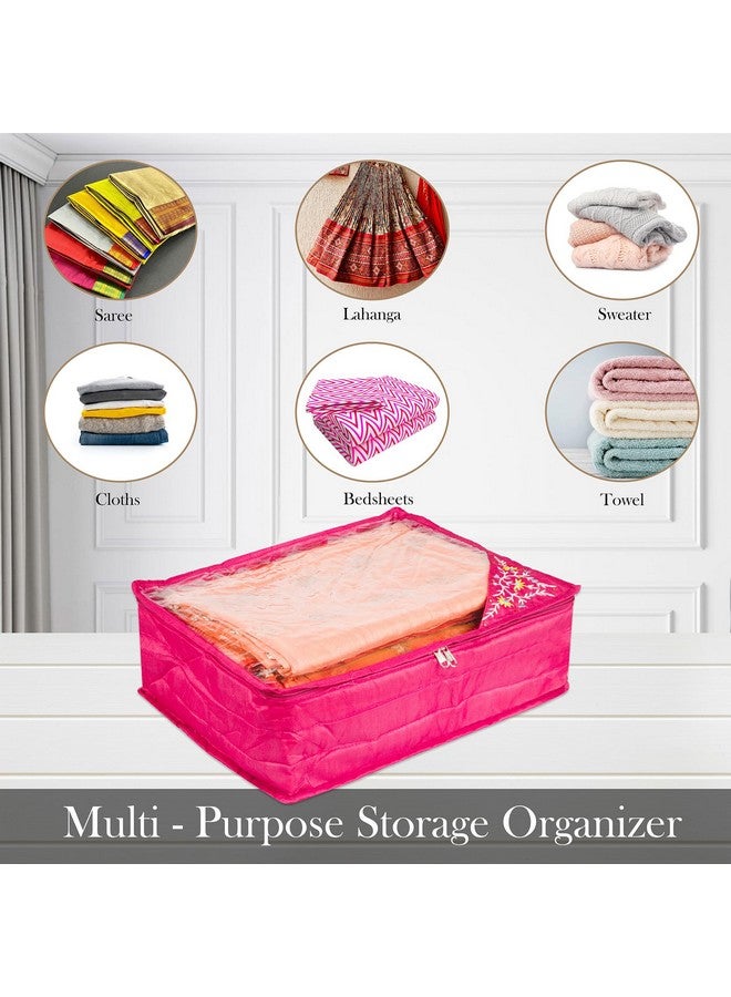 Kuber Industries Kuber Industries Saree Cover | Clothes Storage Bag | Storage Saree Organizer Bag | Zip Closure Saree Cover | Wardrobe Organizer | Side Embroidery Saree Cover | 6 Inch | Pink - Image 4