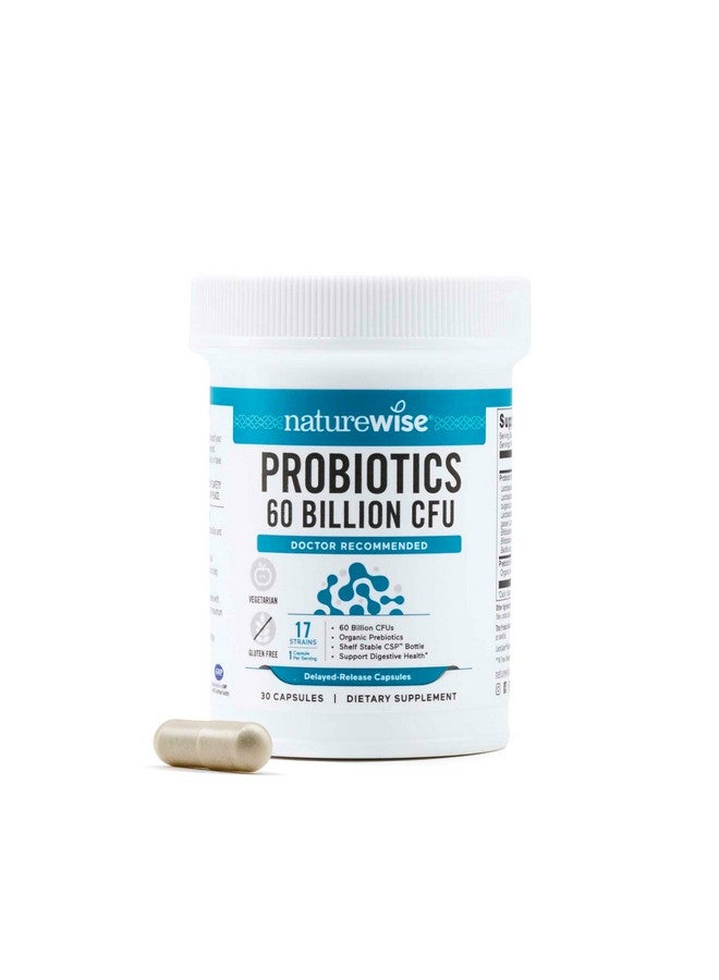 NatureWise Probiotics 60 Billion CFU - 17 Strains + Organic Prebiotics - Immune, Digestive & Gut Health Probiotic for Women & Men - Vegetarian, Gluten-Free, Non-GMO - 30 Capsules[1-Month Supply] - Image 1