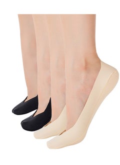 Women Thin Socks Ice silk skin tone Cotton Nylon Low Cut Liner Non Slip hidden Invisible for Flats Boat Sneaker Womens No Show 2 Pack Skin Tone Black