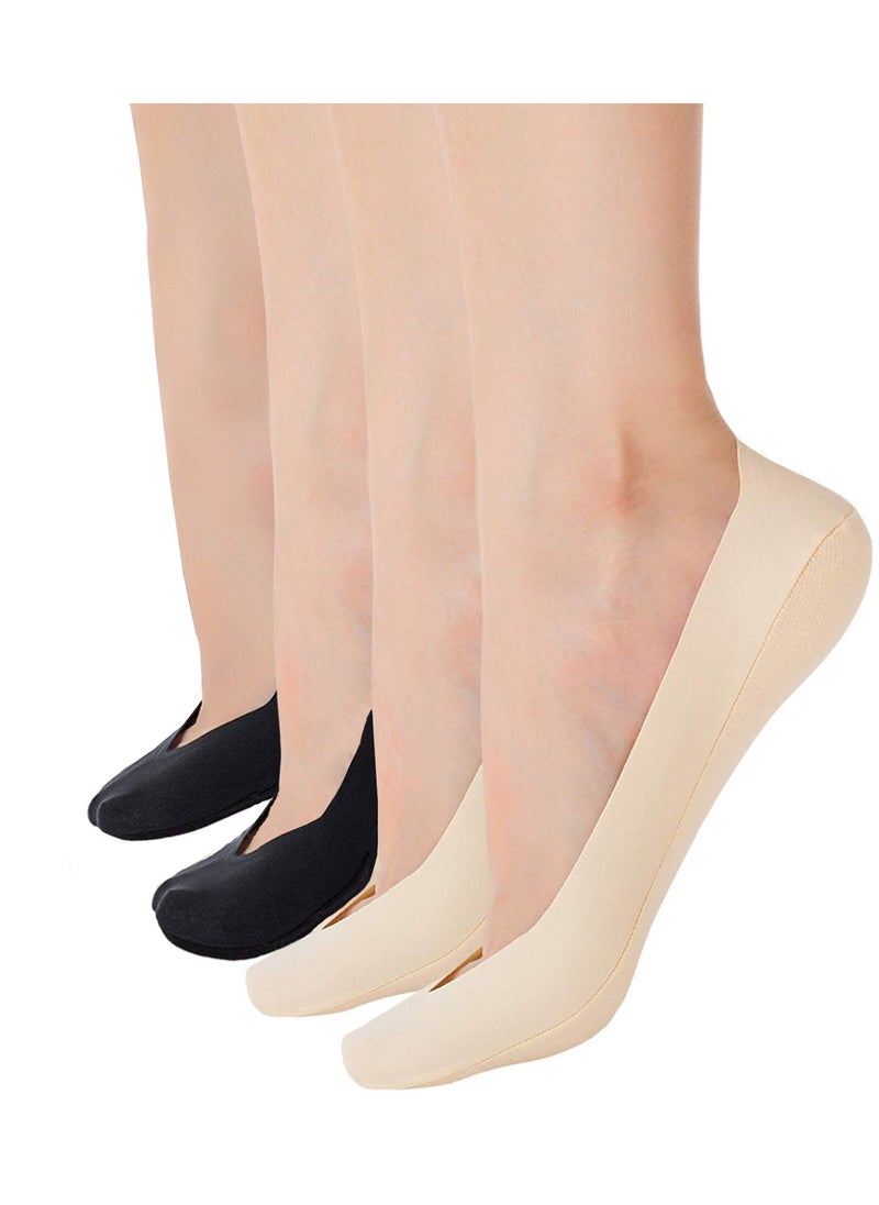 Generic - Women Thin Socks Ice silk skin tone Cotton Nylon Low Cut Liner Non Slip hidden Invisible for Flats Boat Sneaker Womens No Show 2 Pack Skin Tone Black - Image 1