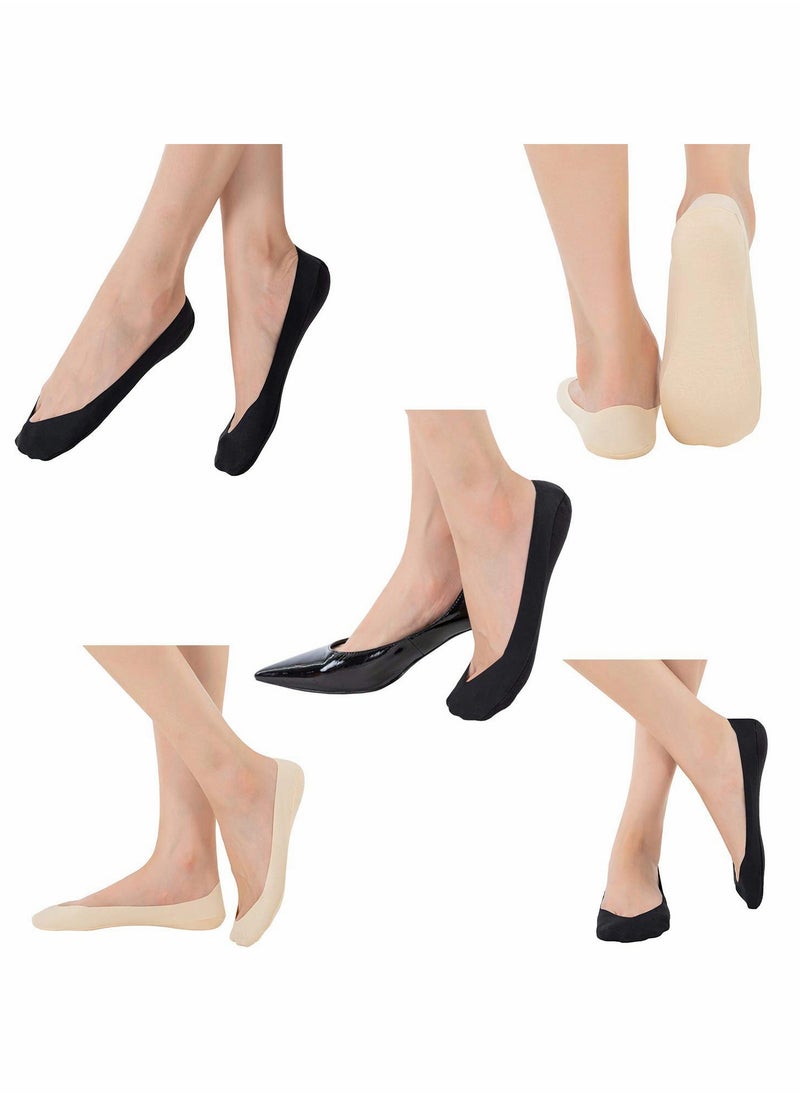 Generic - Women Thin Socks Ice silk skin tone Cotton Nylon Low Cut Liner Non Slip hidden Invisible for Flats Boat Sneaker Womens No Show 2 Pack Skin Tone Black - Image 1