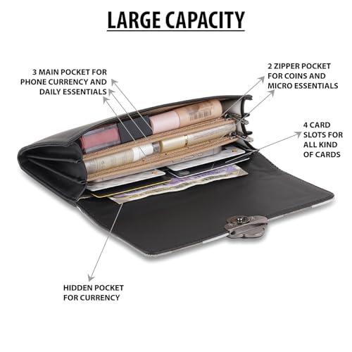 DOSYSO Women's Wallet Multicolor Wallets for Women Stylish Latest with Mobile Phone Space Card Slots Holder Printed Hand Clutch Daily Use Ladies Money Purse Big size Party Clutches Gift for Girls (Black) - Image 3