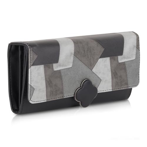 DOSYSO Women's Wallet Multicolor Wallets for Women Stylish Latest with Mobile Phone Space Card Slots Holder Printed Hand Clutch Daily Use Ladies Money Purse Big size Party Clutches Gift for Girls (Black) - Image 1