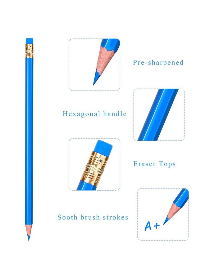 Zhanmai 36 Pieces Blue Pencils Checking Pencils Blue Colored Pencils #2 Hb With Eraser Pre Sharpened Pencils For Checking Map Coloring Tests Grading School Office Editing - Image 3