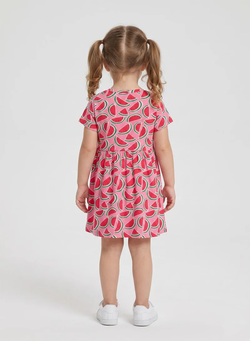 بيبي كلو Girls Pink Watermelon Print Casual Dress