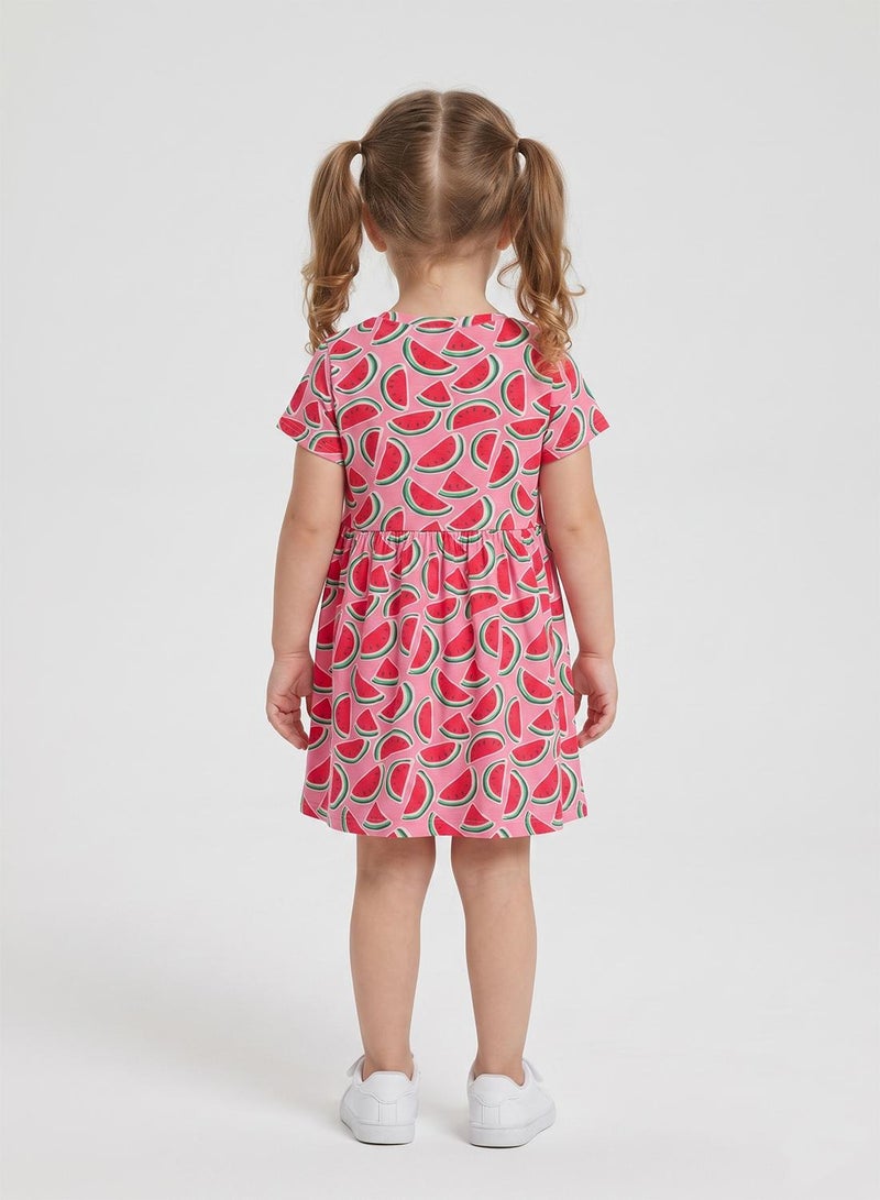 babyqlo Girls Pink Watermelon Print Casual Dress - Image 2