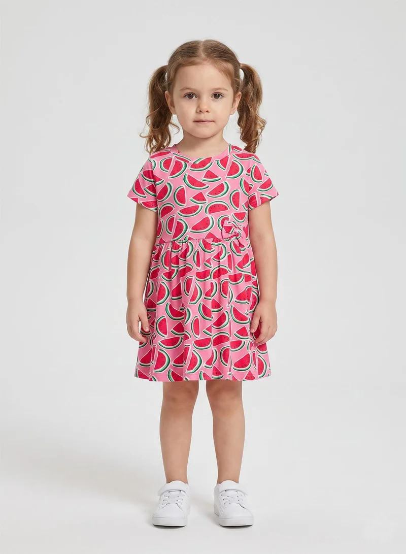 بيبي كلو Girls Pink Watermelon Print Casual Dress
