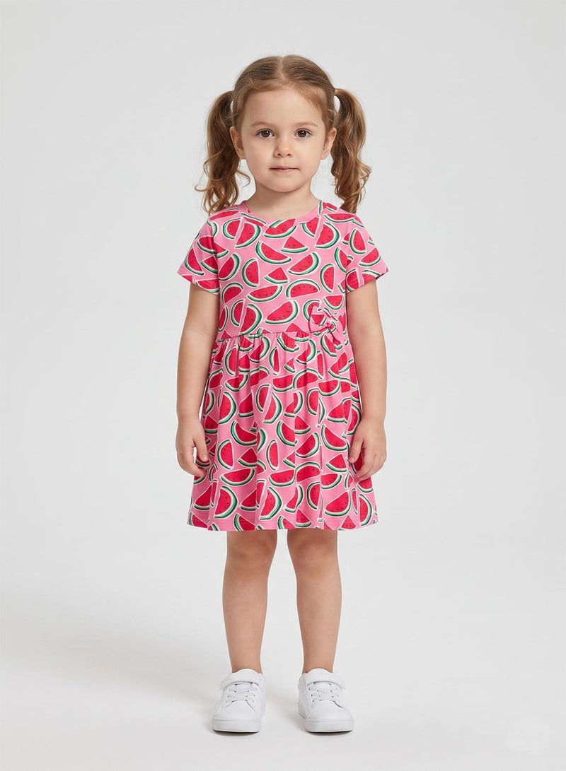 babyqlo Girls Pink Watermelon Print Casual Dress - Image 1