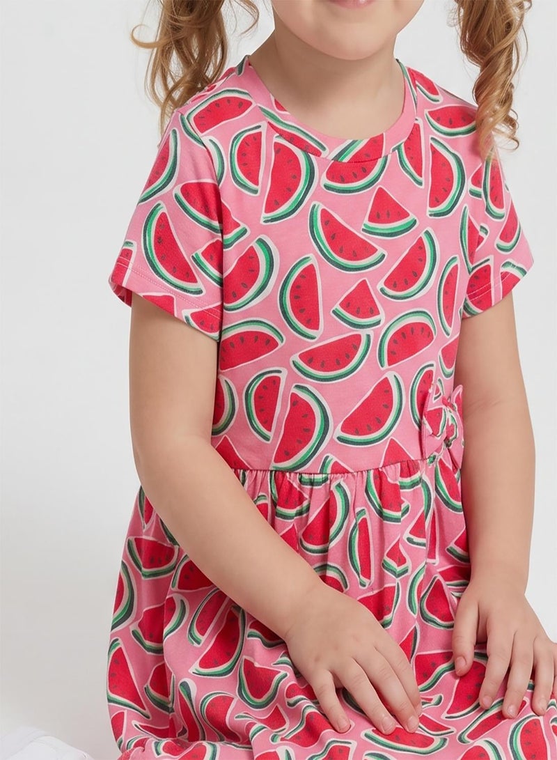 babyqlo Girls Pink Watermelon Print Casual Dress - Image 5