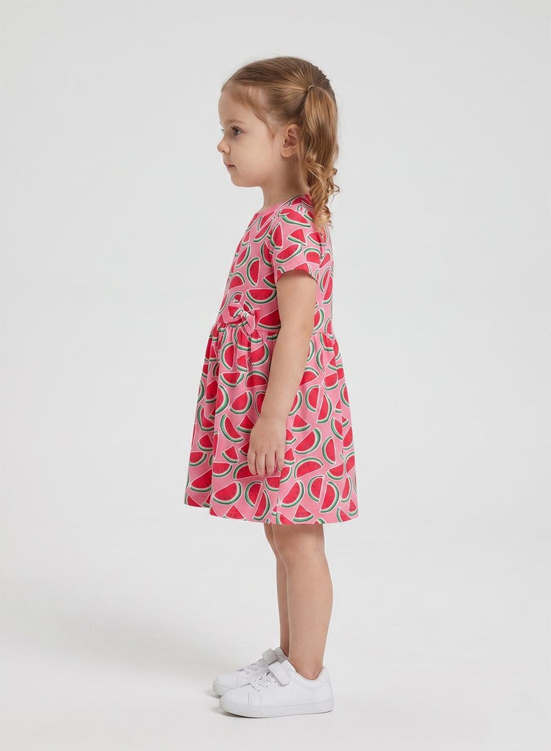 babyqlo Girls Pink Watermelon Print Casual Dress - Image 3