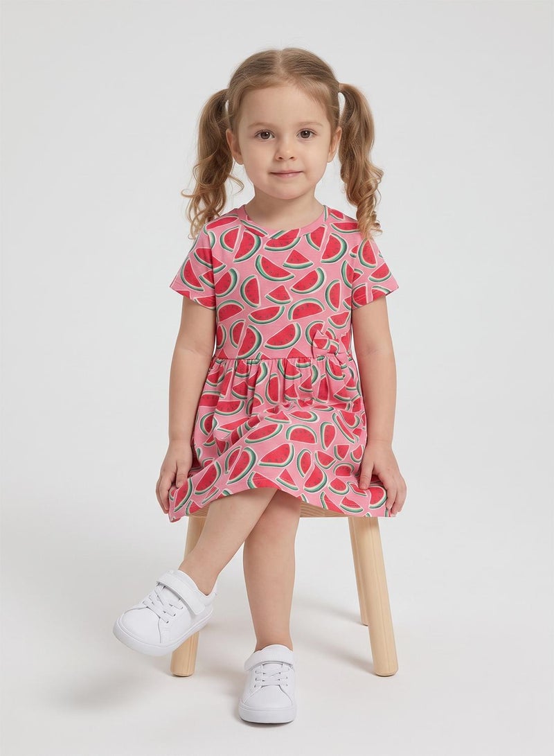 babyqlo Girls Pink Watermelon Print Casual Dress - Image 4