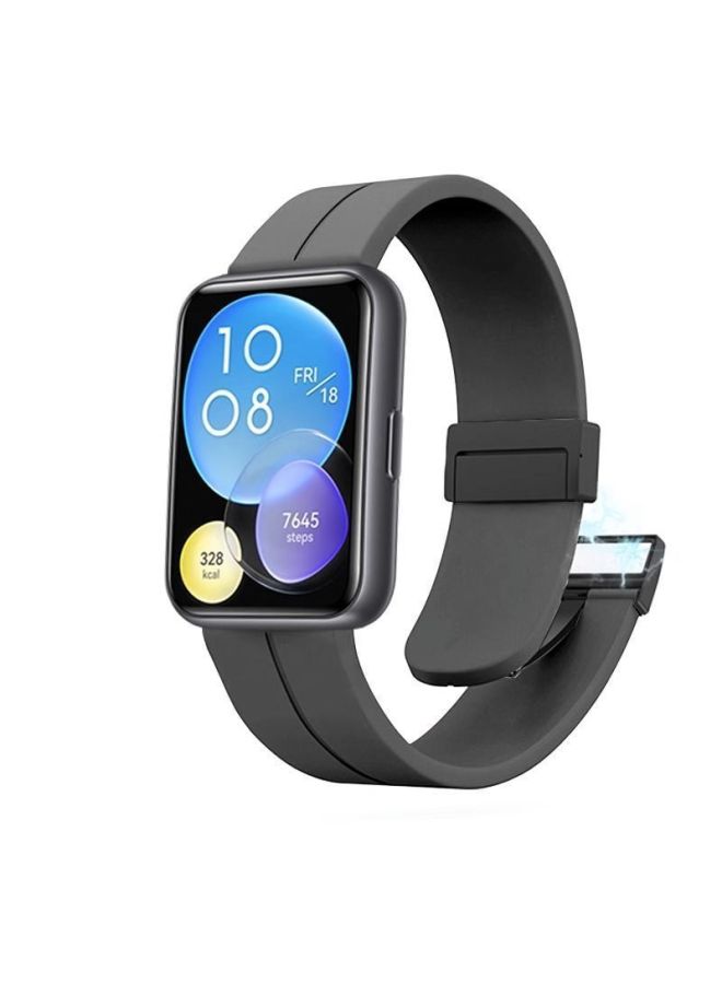 لساعة huawei WatchFit2 Watchband Fit3 ساعة سيليكون معدنية بإبزيم مغناطيسي بديل معصمه موضة جديدة - اللون: رمادي فضائي - ينطبق على: موصلات huawei Fit3 Series السوداء - Image 1