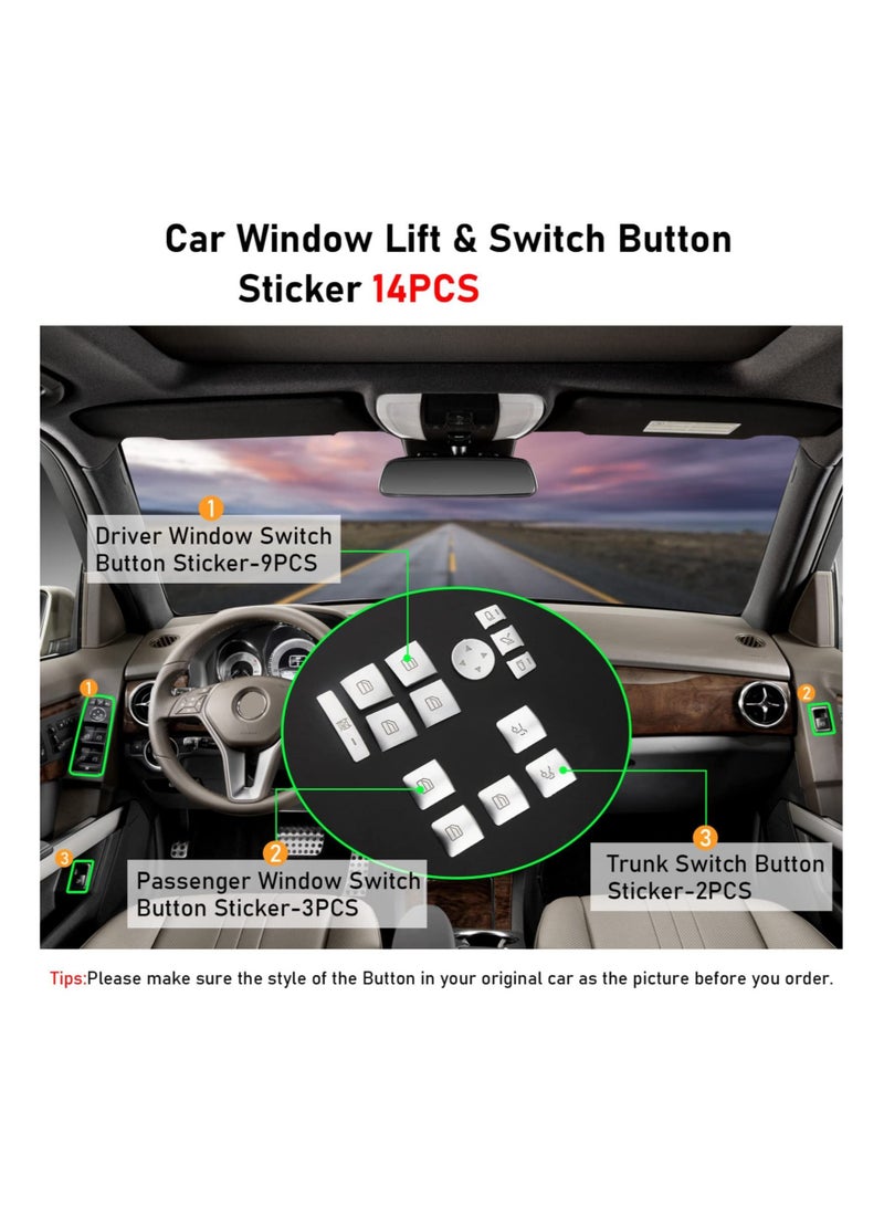 Captaintech Inner Door Power Window Switch Button Covers Trim Sticker, Replacement Compatible with Mercedes Benz A B C E G GLA CLA GLK GL ML GLE Class W204 W212 W246 W166 X166 X204, for Tesla Modle X S 14 PCS - Image 2