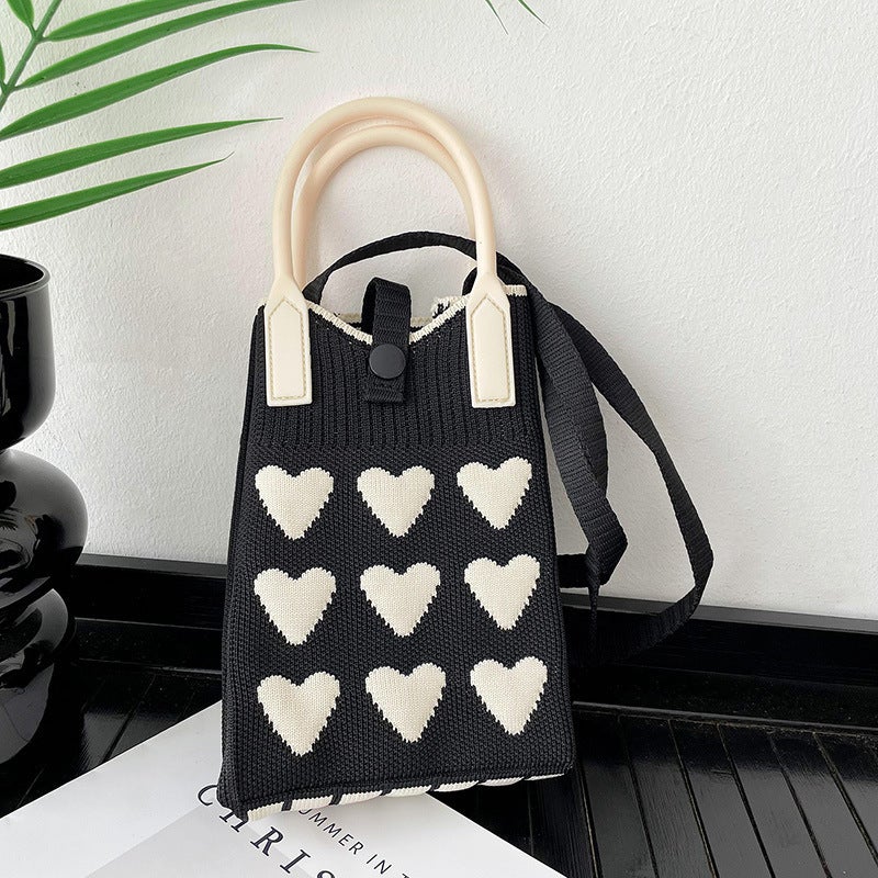 New Korean Version Of The Small Cute Cartoon Mini Knitted Mobile Phone Bag Joker Small Slung Small Square Bag - Image 1