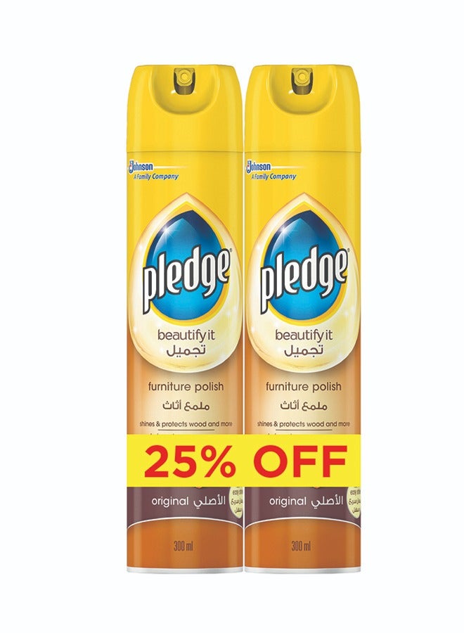 Pledge Natural Furniture Polish 2 x 300ml - Image 1