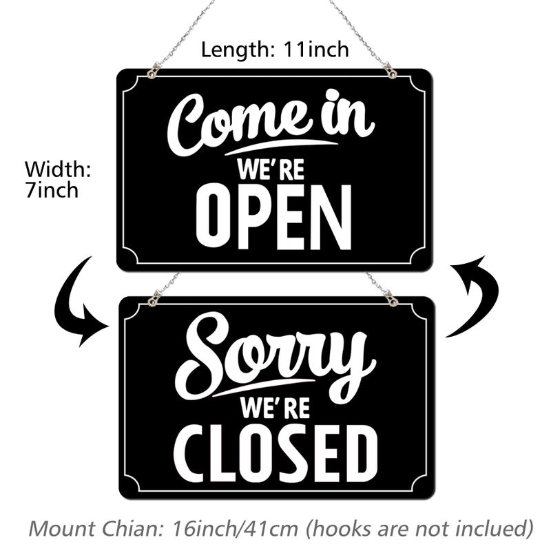 SnailGo Open Closed Signs Business Hours Sign Set for Window Door Open Signs for Business Hour Closed Open Flip Sign Store Resturant Bar Black - Image 2