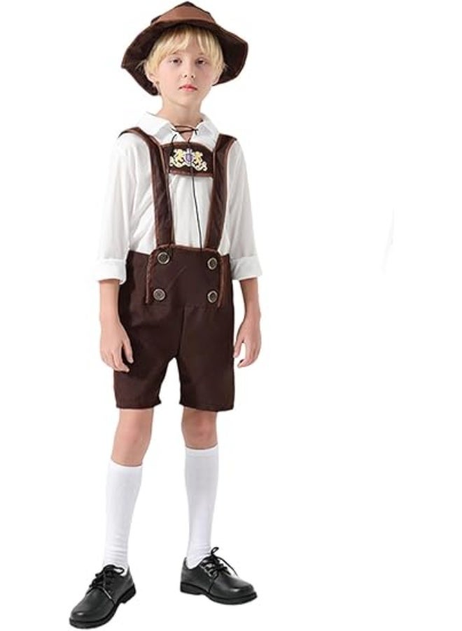NIBEMINENT Oktoberfest Costume Bavarian Toddler Kids Uniform Lederhosen Shorts with Shirt and Hat - Image 1