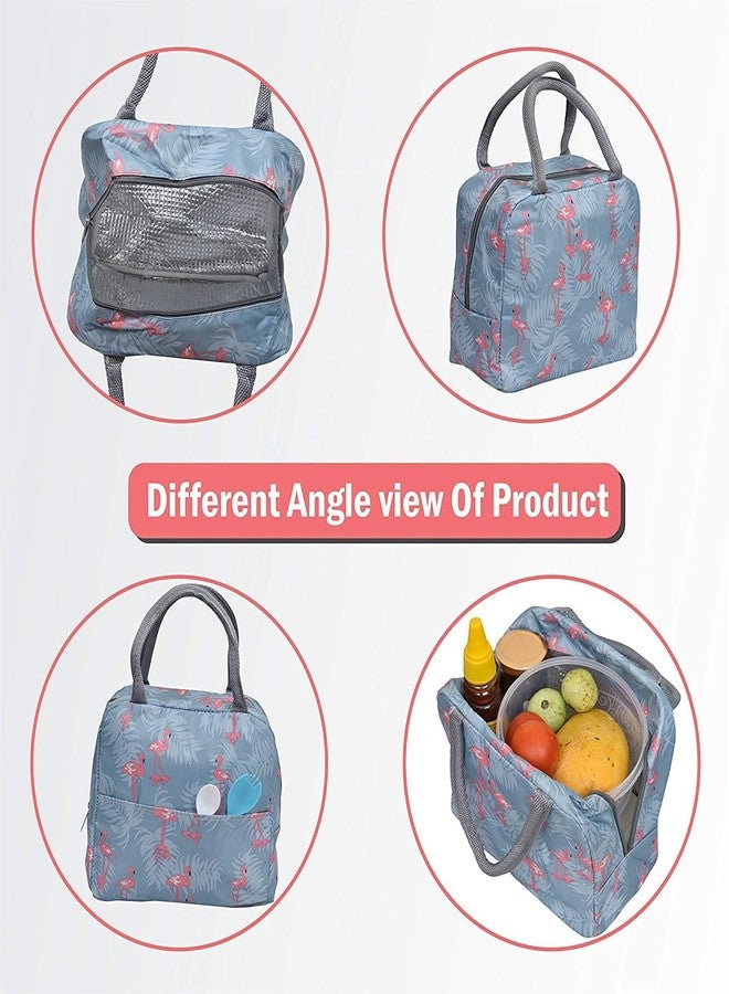 MYZON PAVITR Shop Reusable Insulated Cooler Cute Lunch Bags for Women & Men Pack It Freezable Fashionable Work Picnic or Travel Camping Outdoor Picnic (Grey Flamingo) - Image 3